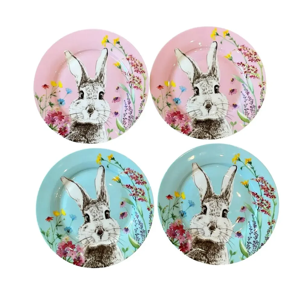 Stechcol Gracie Bone China Easter Bunny Salad | Dessert Plates Set of 4 NEW